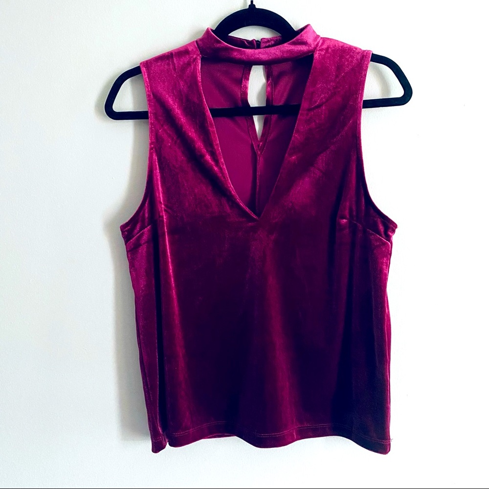 Charlotte Russe Women's Burgundy Pink Velvet Tank Top With V Cut Out Size Medium